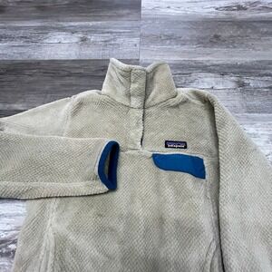 Patagonia Re-Tool Snap-T Sweater Cream Blue Womens XS Polartec Fleece Jacket